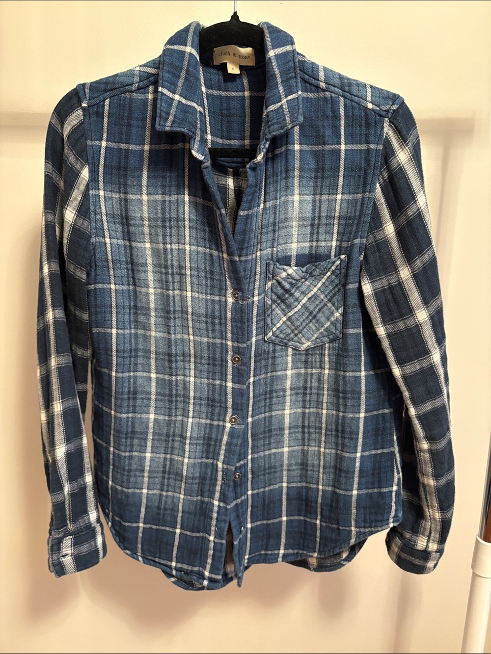 Grunge Inspired Blue Plaid Button-Down Flannel Shirt Two Tone